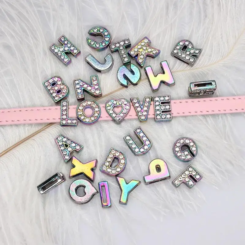 130pc/lot Hole 10mm Slide Letter DIY Slide Charm Alloy ENGLISH Alphabet Fit For 10MM Wristband Bracelet Jewelrys