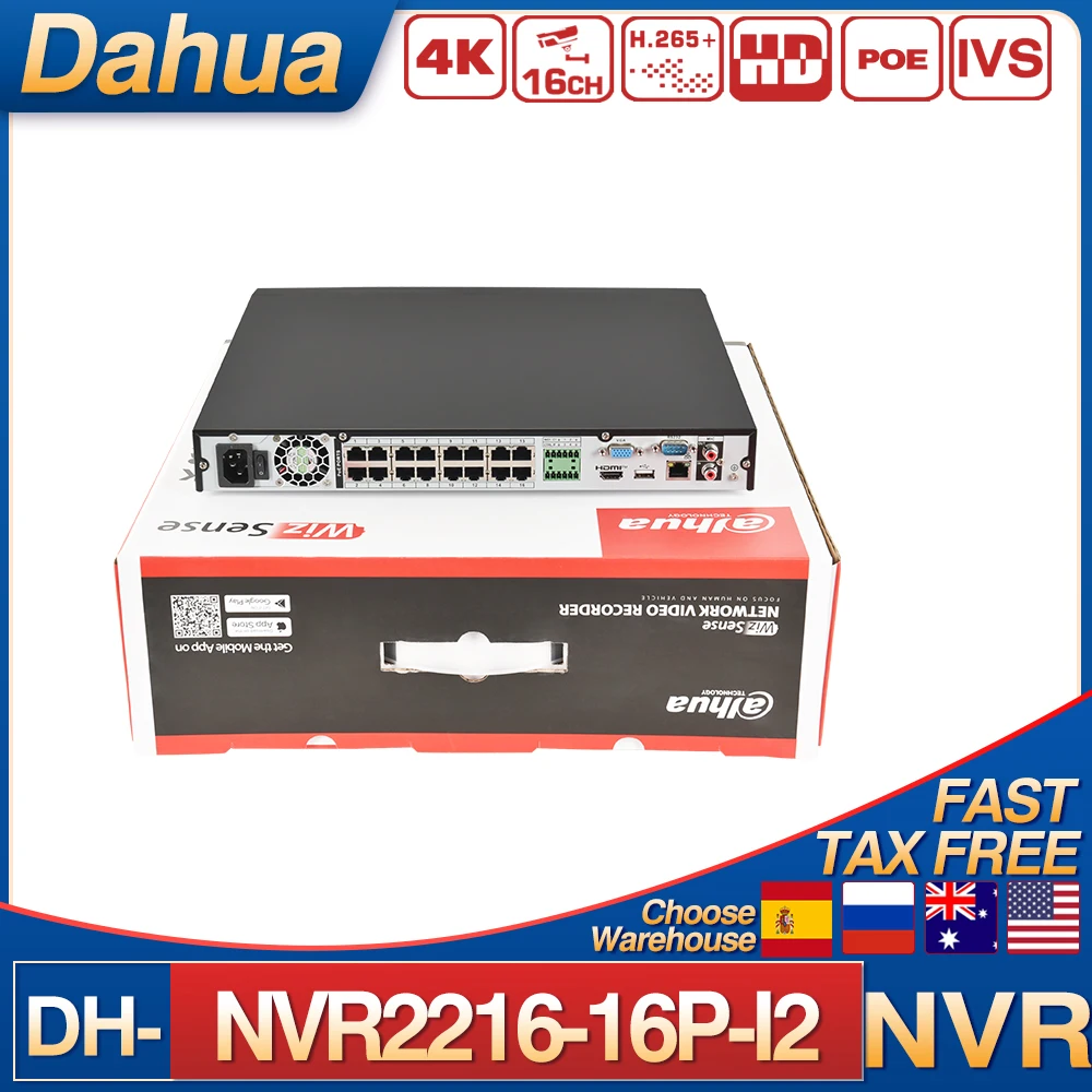 

Original Dahua 12MP 16CH 1U 16POE 2HDDs NVR NVR2216-16P-I2 Network WizSense Video Recorder Connected to Third-party Camera