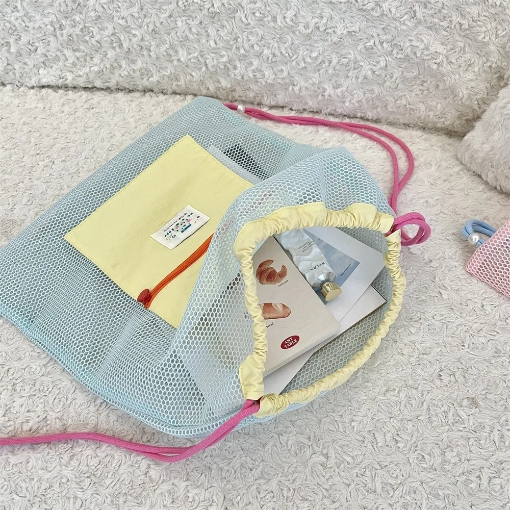 

Прочный складной сетчатый рюкзак на шнурке, большая вместимость, регулируемые ремни, пляжная сумка, сумки для хранения на открытом воздухе