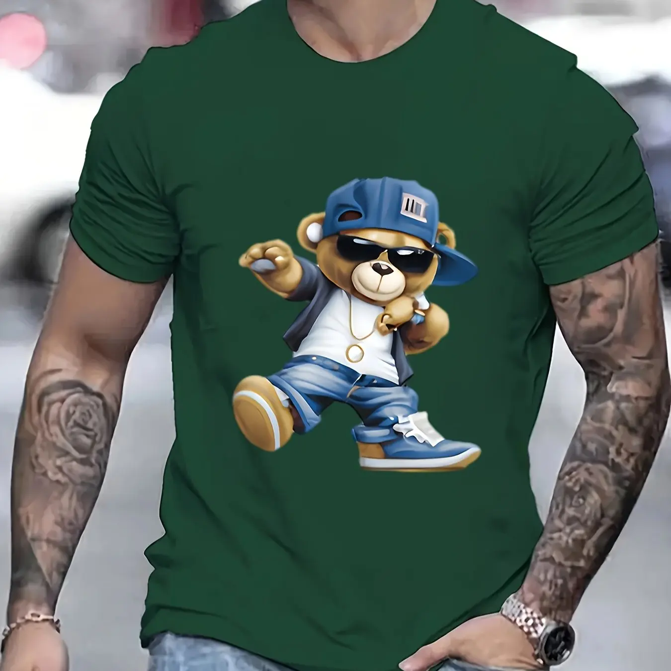 Men's Summer Fashion Casual Sports Loose Large Cartoon Cool Bear Pattern Printed Round Neck Short Sleeve Oversized T-shirt tops - Image 6