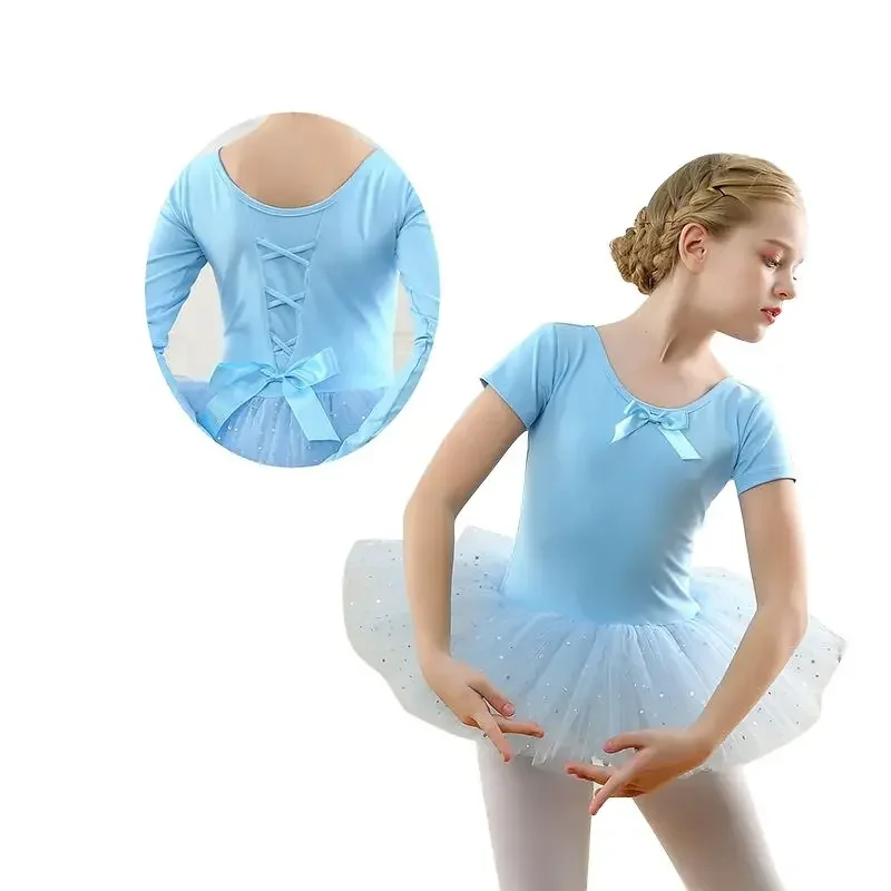 

Girls Ballerina Fairy Prom Leotard Dress Tutu Dance Wear Long/Short Sleeve Sequin Glitter Skirt Kids Gymnastics Ballet Costumes