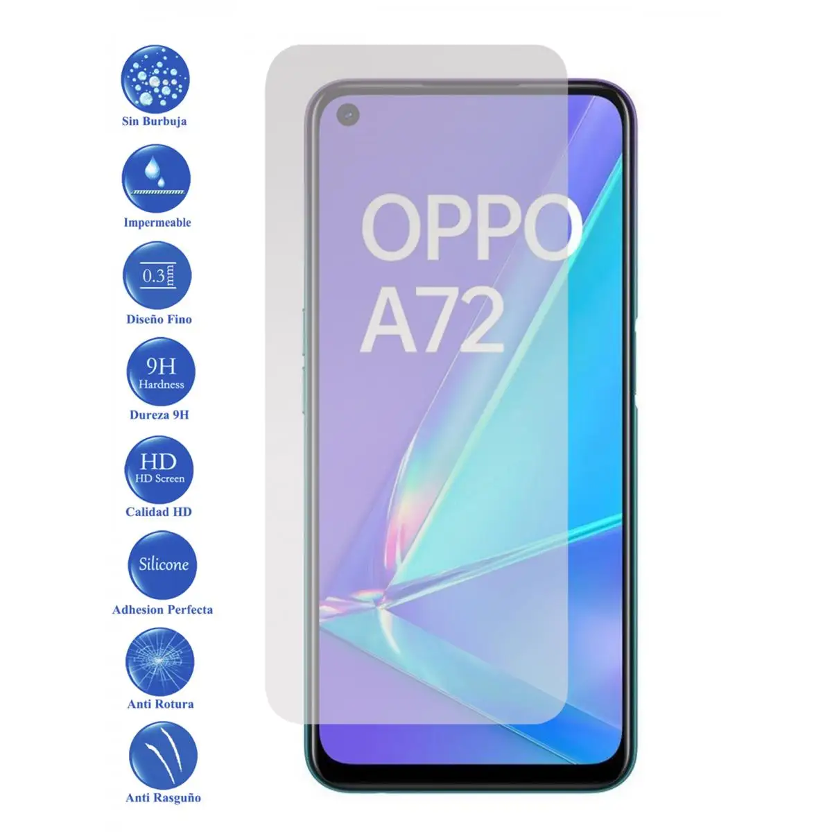 Oppo A72 tempered glass 9H screen Protector for mobile-Todotumovil