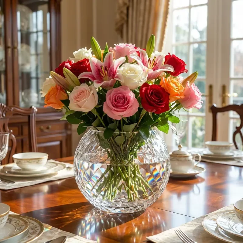 Modern Spherical Crystal Glass Vase Luxury Diamond Cut Round Flower Pot for Wedding Table Centerpiece Home Decor Accessories