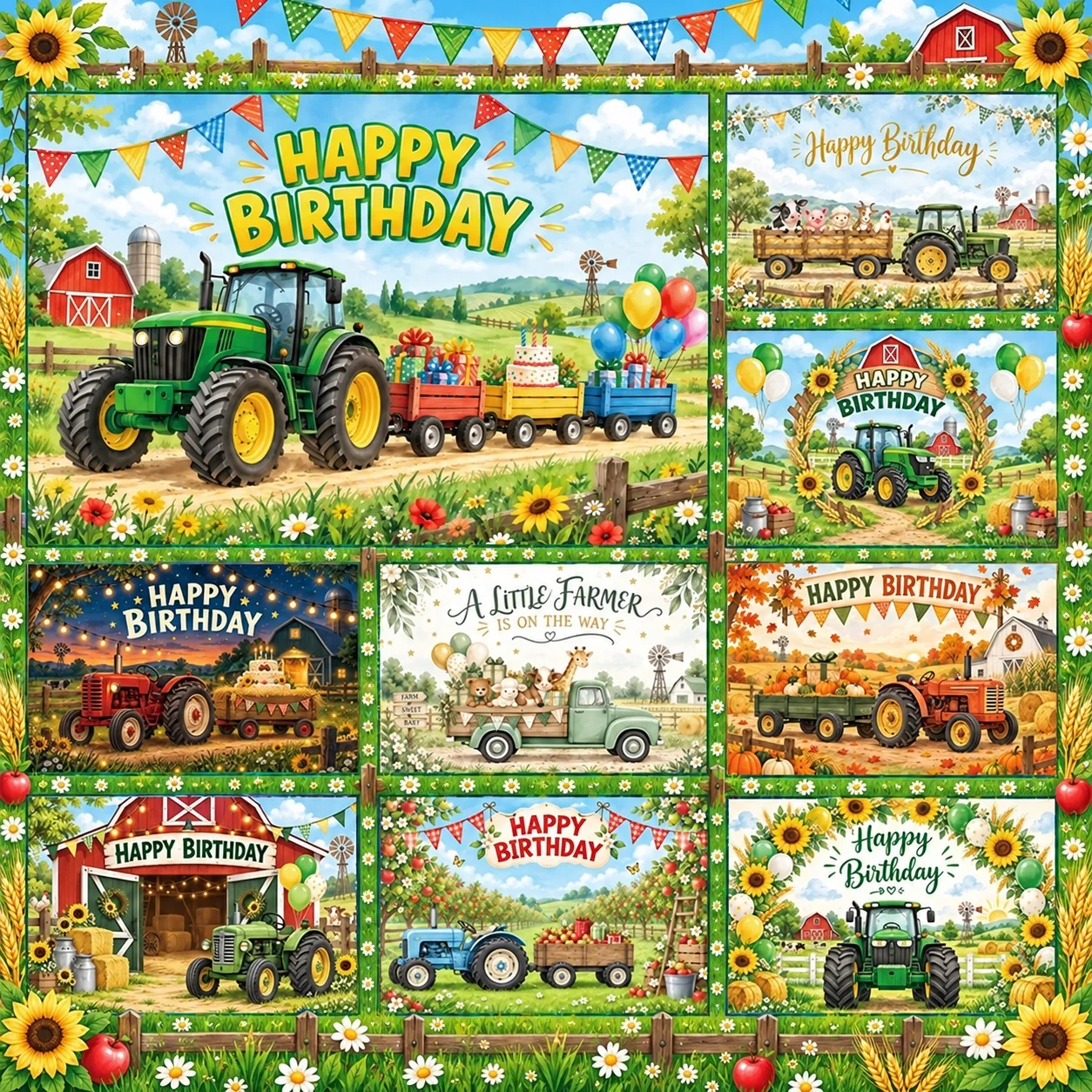 Farm Tractor Birthday Backdrop Barn Animal Balloon Photography Background Kids Party Photo Studio Decoration