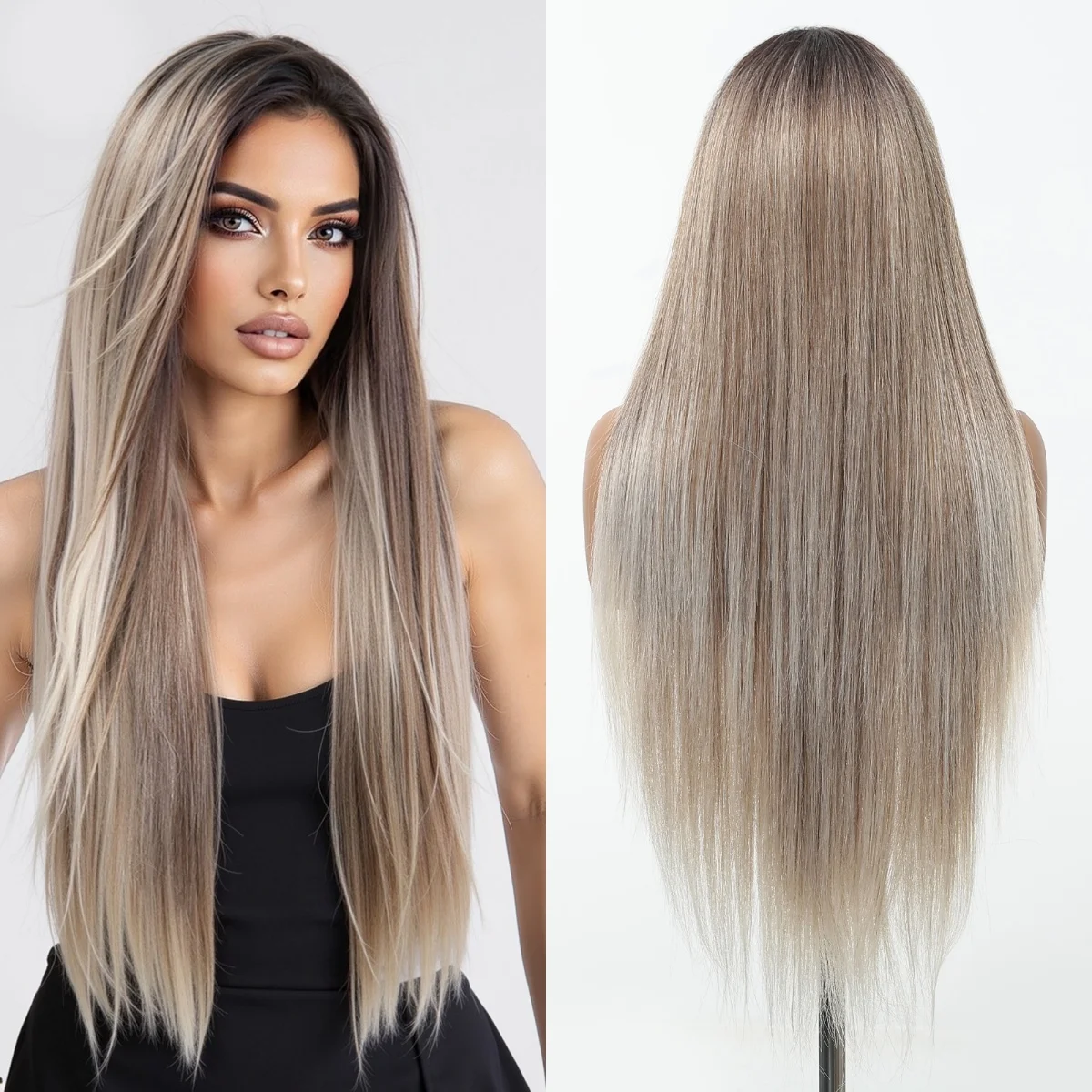 

DWY Длинные прямые коричневые блондинки Ombre Синтетические парики для женщин 13*3,5 Кружевные фронтальные натуральные волосы Бесплатная часть Парики из волокна для ежедневного использования