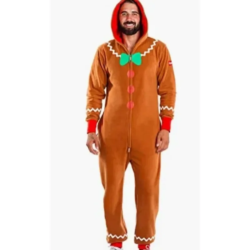 Christmas Gingerbread Man Costume Funny Adult Christmas Onesie Suit Costumes for Women Men Kids Jumpsuit