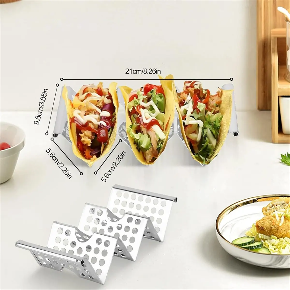 ABZF 2026 Taco Holder Stand, 4 Pack Stainless Steel Stand Rack with Handles, Taco Tray Holds Up to 3 Tacos, Taco Rack Stands