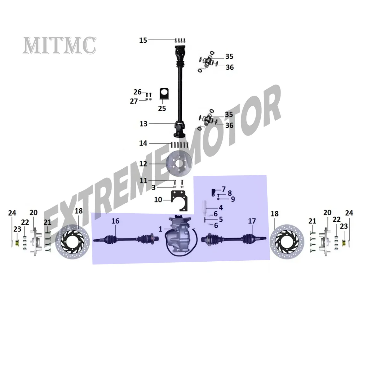 

Rear differential assembly transmission shaft kit For Snow and swamp vehicle RM 800 UTV RM 0120077 0130580 0120083 0120084