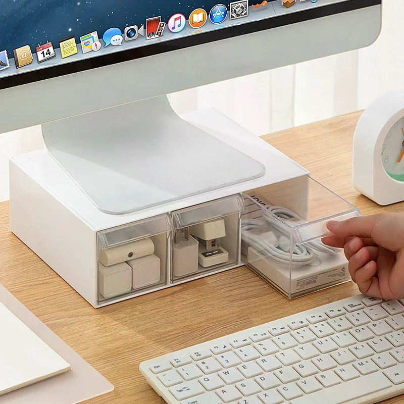 Transparent Computer Monitor Stand Riser Bracket With Storage Drawer PC Screen Holder Laptop Desktop Organizer For Charger Mouse