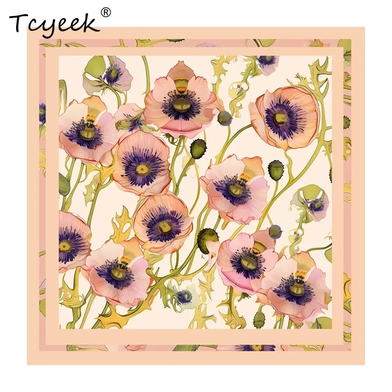 

Tcyeek, 14MM 100%Mulberry Slik Elegant Kerchief, 88cm Women Flower Print, Gifts Original Design Scarf, Summer Autumn A46272QM