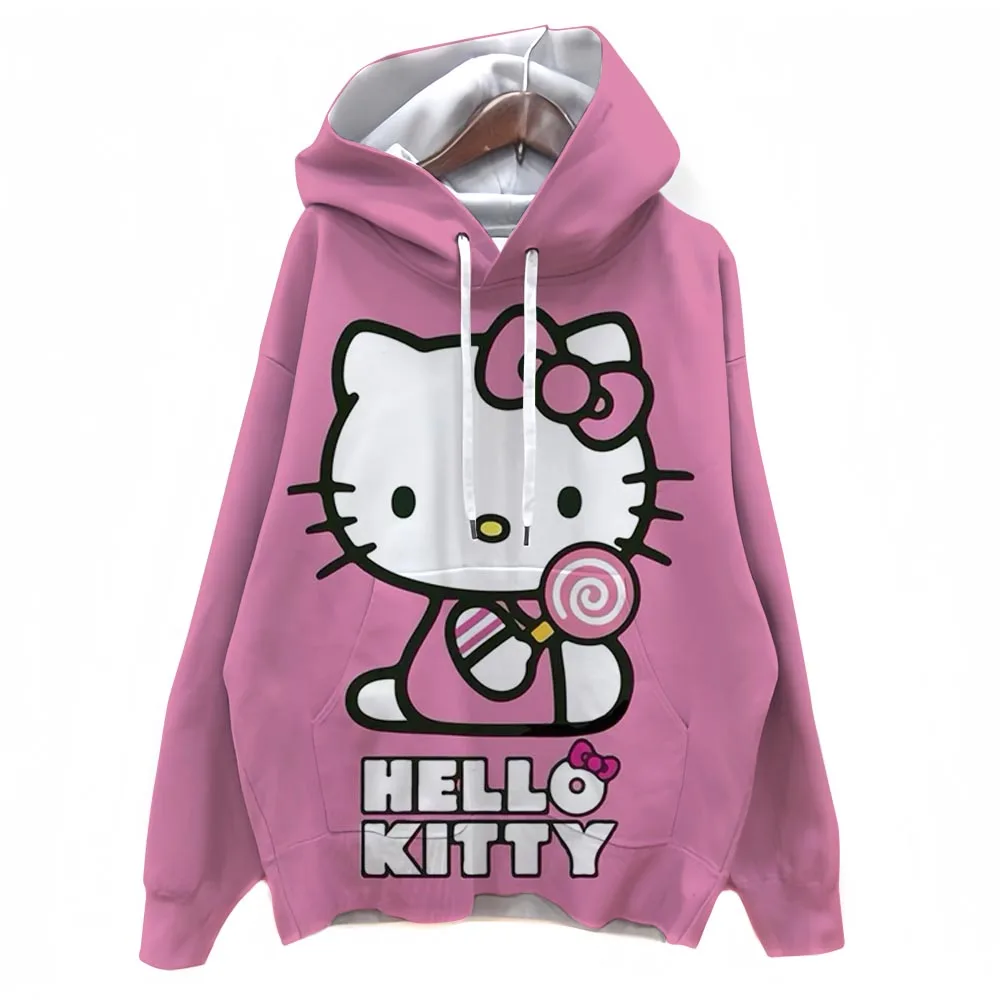 Sudadera de manga larga con cuello redondo para mujer, lavable a máquina, ajuste Regular para otoño, informal, con estampado de Hello Kitty