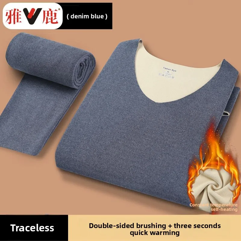 Conjunto de ropa interior térmica sin costuras con cuello en V para hombre, ropa de otoño con temperatura de calefacción de terciopelo grueso, Calzoncillos largos para invierno