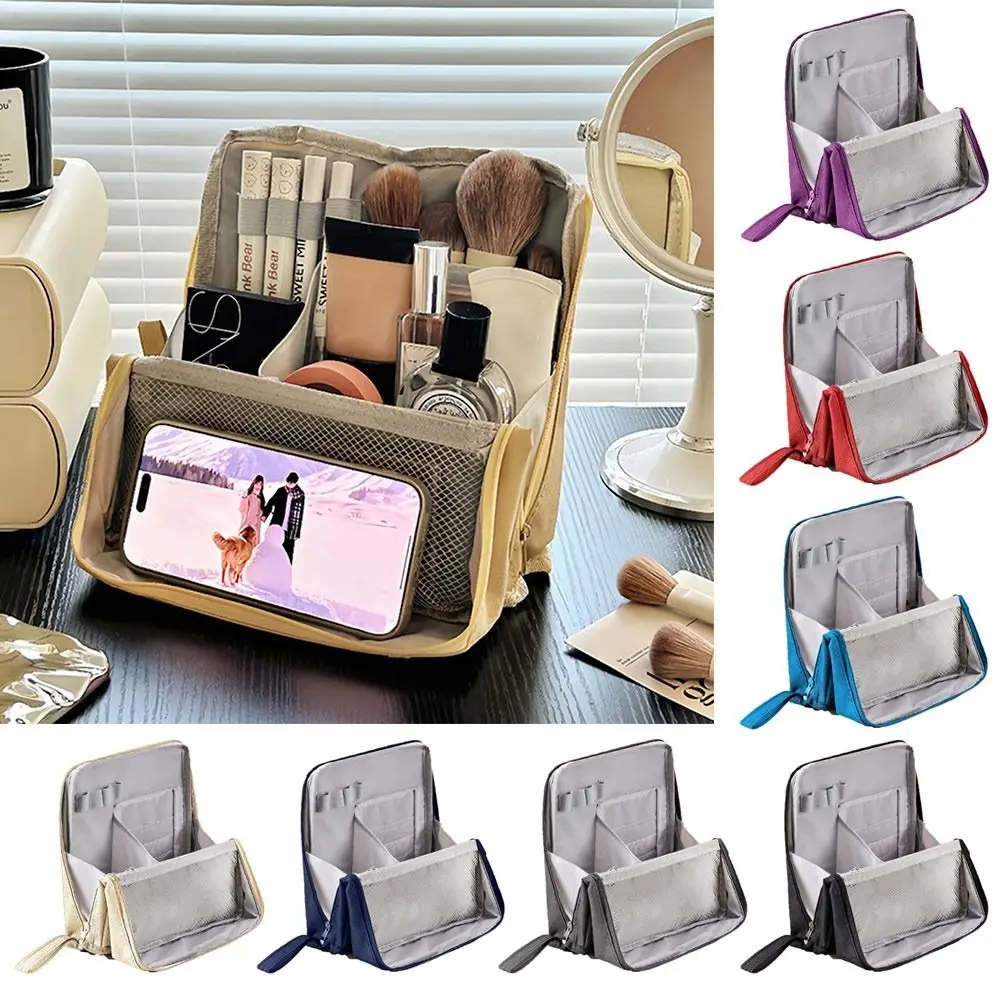 Bolsa de maquiagem em tecido oxford, à prova d'água com compartimentos, bolsa de higiene pessoal, grande capacidade, bolsa para caneta de estudante, bolsas e estojo de cosméticos