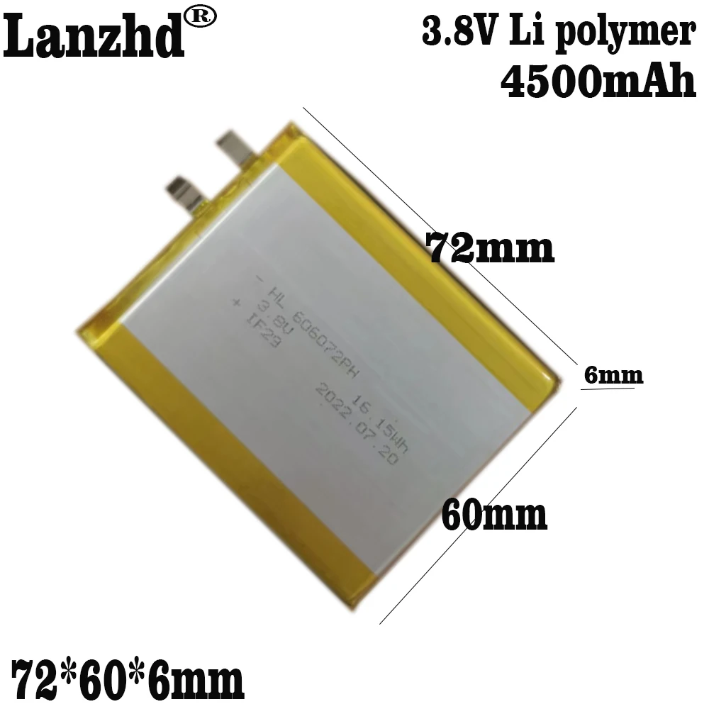 

72*60*6mm 3.7V 4500mAh Lipo Polymer Lithium Battery Cells For MP3 GPS Navigator DVD Camera Power Bank Tablet PC Laptop 606072