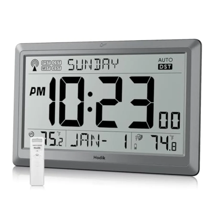 

Настенные часы с атомным механизмом, отображением температуры внутри и снаружи помещения, питанием от батареек, легким считыванием показаний, 10,5-дюймовым ЖК-дисплеем и радиусом действия 330 футов, настольные