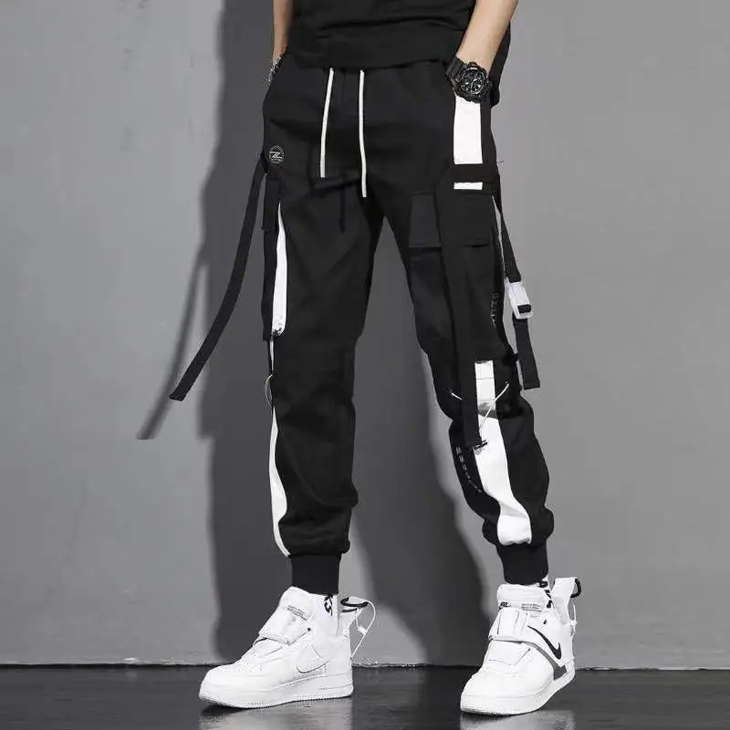 

New Men Cargo Pants Trendy Brand Loose Fit Tapered Leg Harem Pants Korean Style Casual Nine Inch Length Plus Size Long Pants