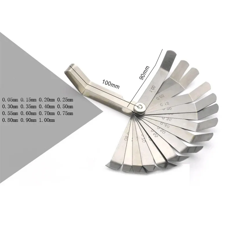 16 Blades Metric Feeler Gauge 0.127-0.528mm Curved Valve Offset Measurement Tool for Spark Plug Gap Valve Tappets