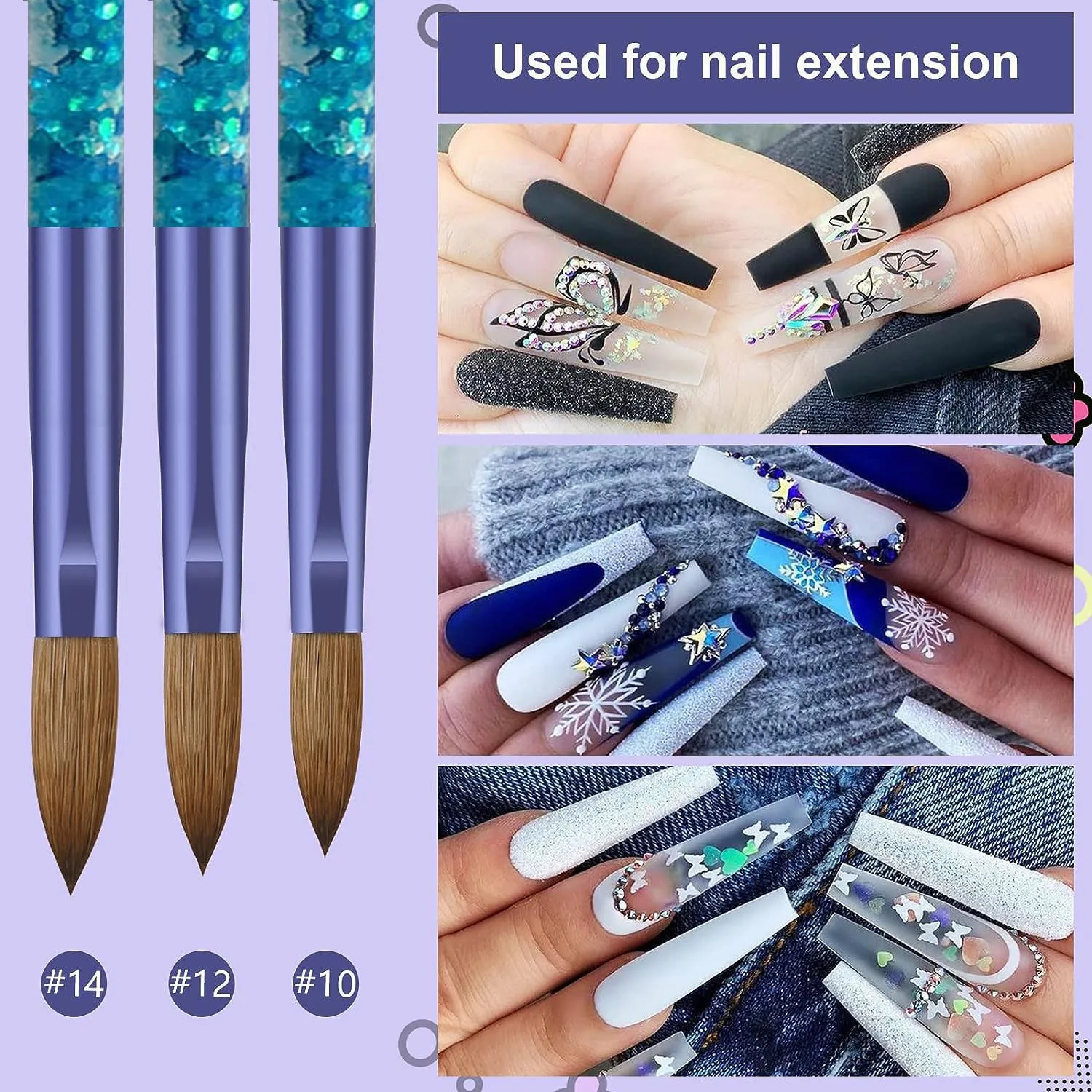 アクリルネイルブラシセット - サイズ4/6/8/10/12 アクリルパウダー用 丸型 アートエクステンション 3Dカービング ホームDIY マニキュアツール