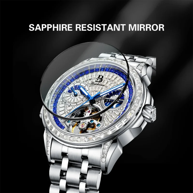 Men\'s Skeleton Automatic Mechanical Winding Wristwatch Stainless Steel Waterproof Fashion Sapphire Crystal Watch 2024