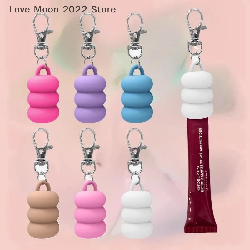 1 stücke Nette Donut Silikon Schlüsselbund Kappe Zubehör Tragbare Langlebig Halter Schlüsselbund Kompatibel Für Lipgloss Lagerung Und Balsam Kappe