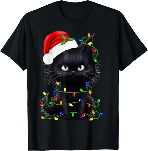 Svart katt jultomten familj matchande pyjamas jul t-shirt 10 best sales svart jultomteklänning - №10
