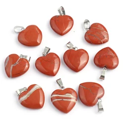 2PCS Natural Stone Clear Quartz Unakite Agate Heart-shaped Pendant Jewelry Making DIY Necklace Earrings Accessories 20x20mm