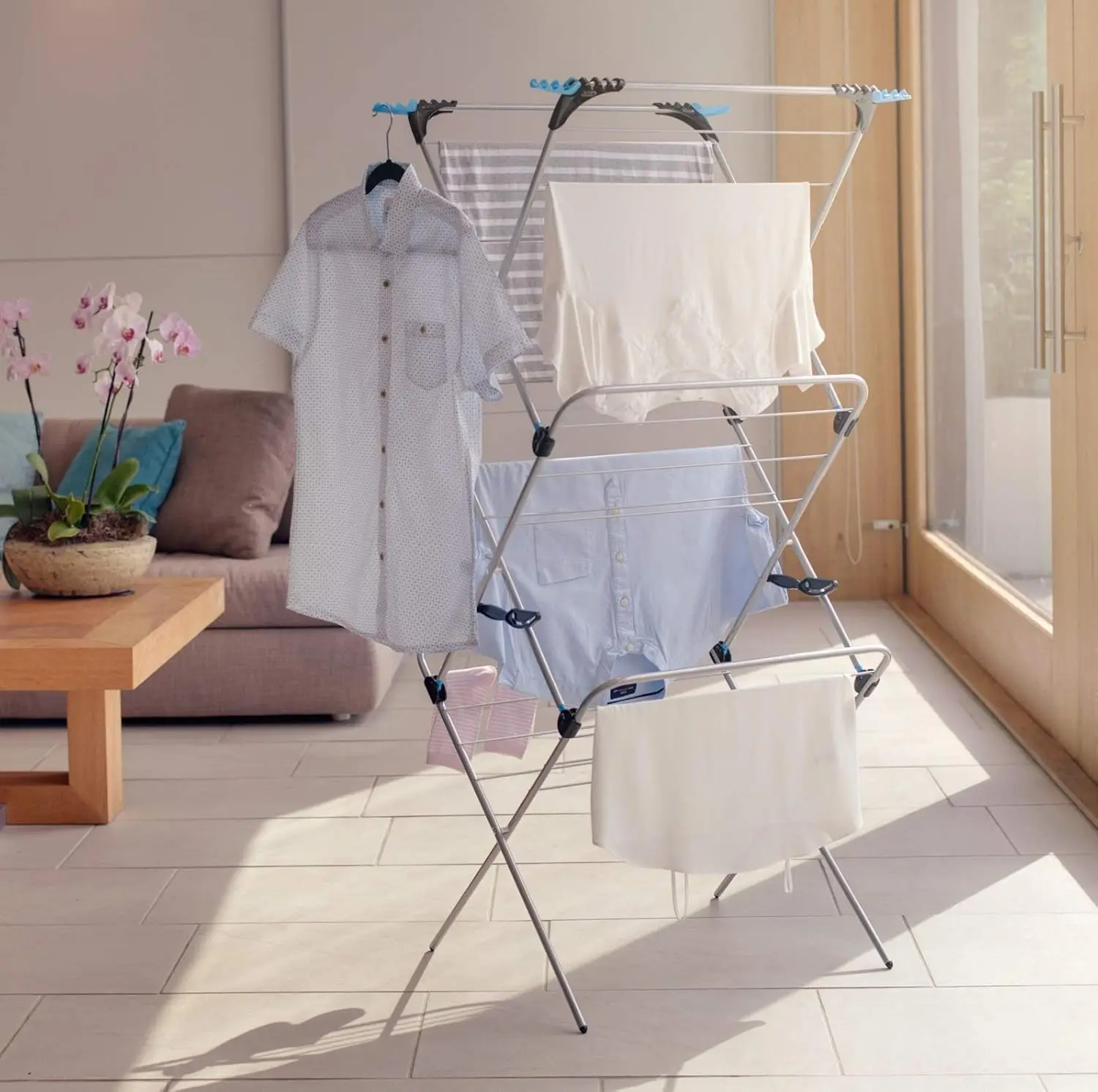 Homecare 3 Tier Plus Indoor and Outdoor Portable Clothes Drying Rack - Collapsible Laundry Air Dryer with 69 ft.of Hanging Space