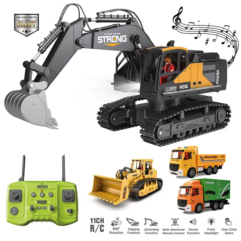 2.4G RC Excavator Children Remote Control Model Car Engineering Dump Truck Bulldozer High Tech Alloy RC Cars For Children Toys