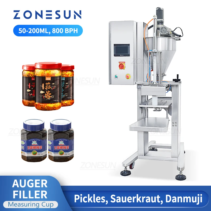 ZONESUN Pickles Filling Machine Auger Filler Jar Bottle Turnip Preserves Takuan Chinese Sauerkraut Packaging Production ZS-GTSC1