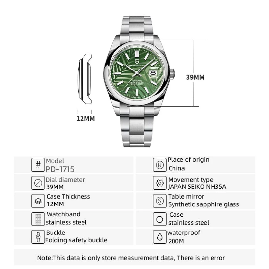 PAGANI DESIGN 39MM Folha De Palmeira Mecânica Relógio De Pulso De Luxo Relógio Automático Para Homens Sapphire espelho NH35A Relógio Relógios Masculinos