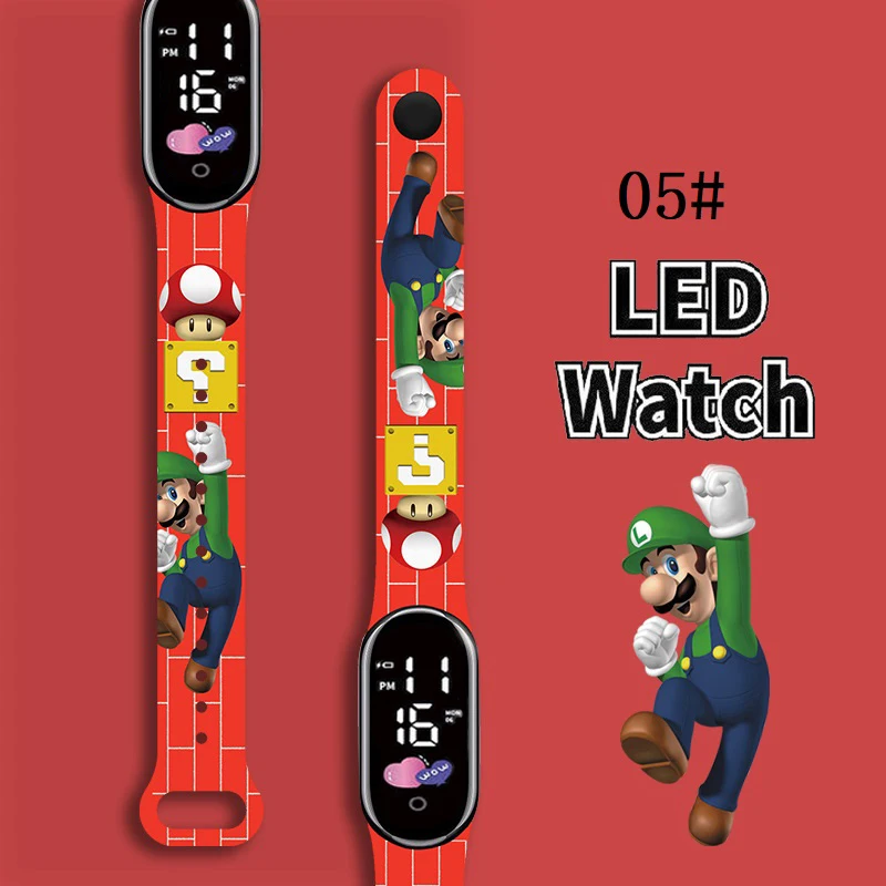 Crianças Mario Bros Waterproof Digital Watch, Ação Figuras, Luigi, Princesa, Peach, Yoshi, Bowser, Esporte, Pulseira