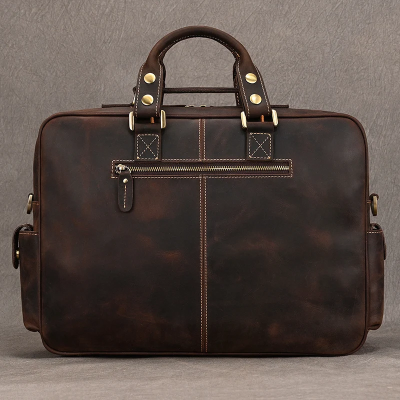 Luufan-maletín de cuero Crazy Horse Vintage para hombre, bolso de negocios de 15,6 pulgadas, de cuero de vaca, para ordenador portátil, bandolera de trabajo con archivos grandes