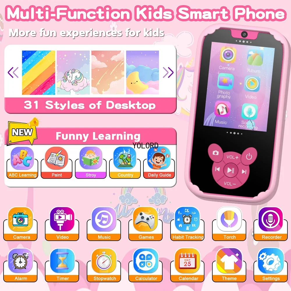 Kids Smart MP3 Music Player With Touch Screen Photo Camera  Baby Educational Tool Game Brithday Gifts for Age 3-12