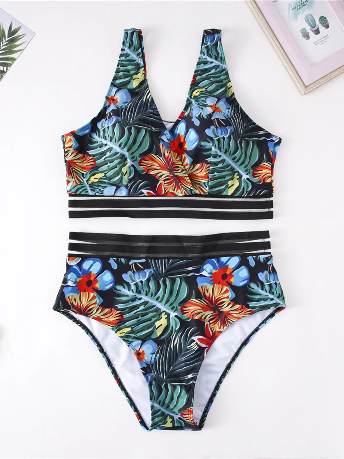 0XL - 4XL New Printed Bikini Plus Size Large Size Swimwear Women Swimsuit Female Two-pieces Bikini set Bather Bathing Suit V3893