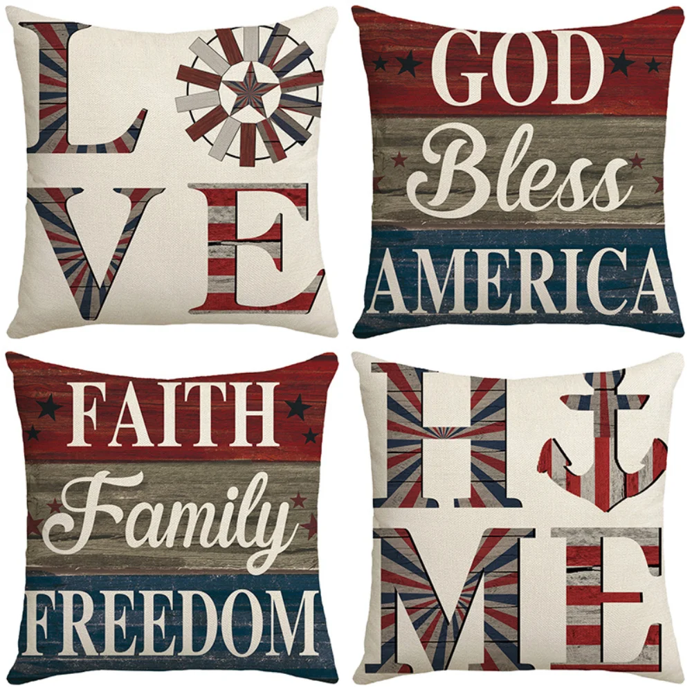 

God Bless America Pillowcases 45x45 Cushion Cover Faith Family Freedom Independence Day Throw Pillow Cover Patriotic Decorations