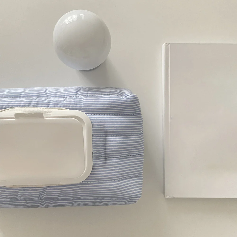 Striped Fabric Wet Wipe Covers Reusable Tissue Pouch Holders for Home & Travel Blue
