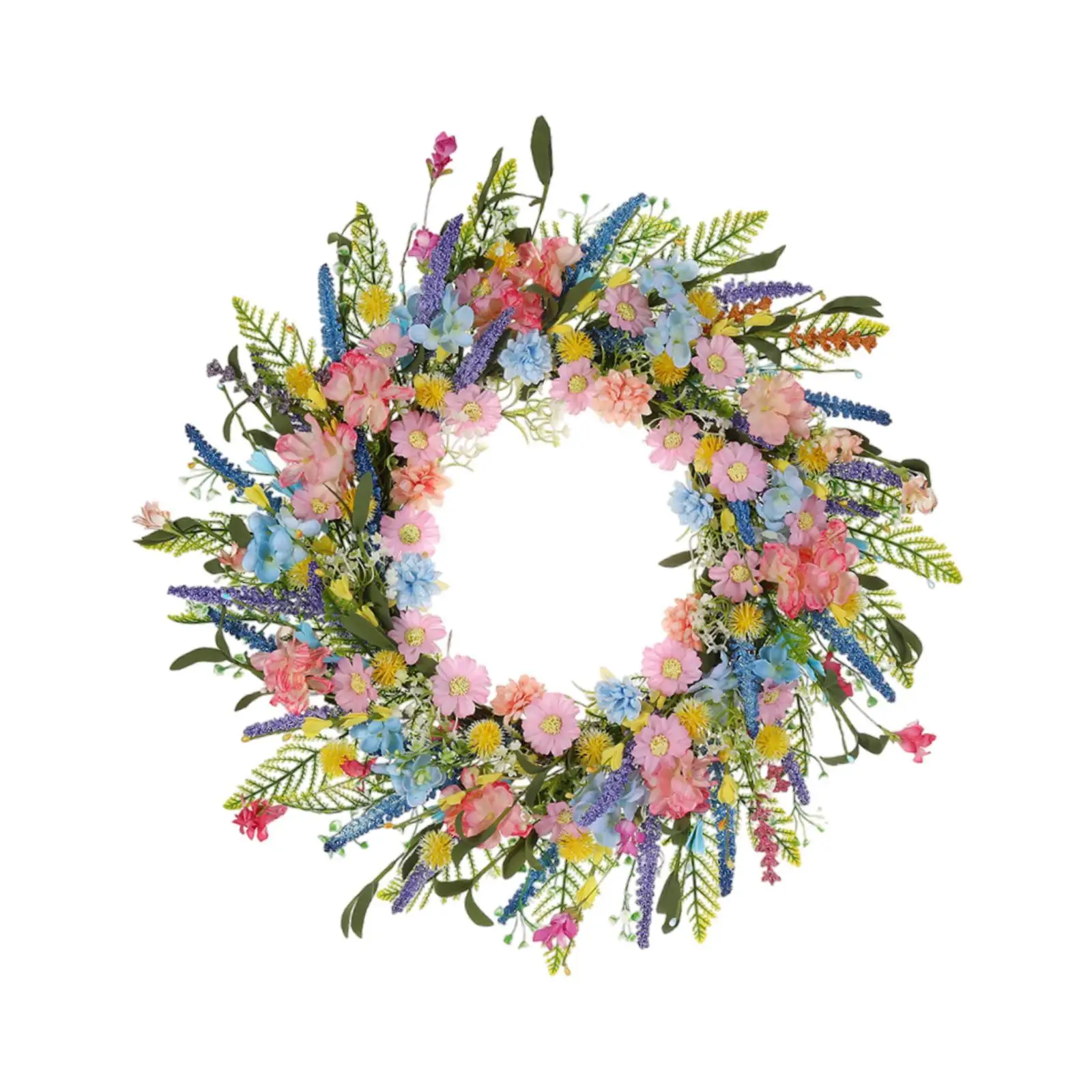 Lifelike Multicolor Flower Wreath Artificial Spring Summer Door Garland 50cm Home Decoration for Outdoor Indoor Entrance