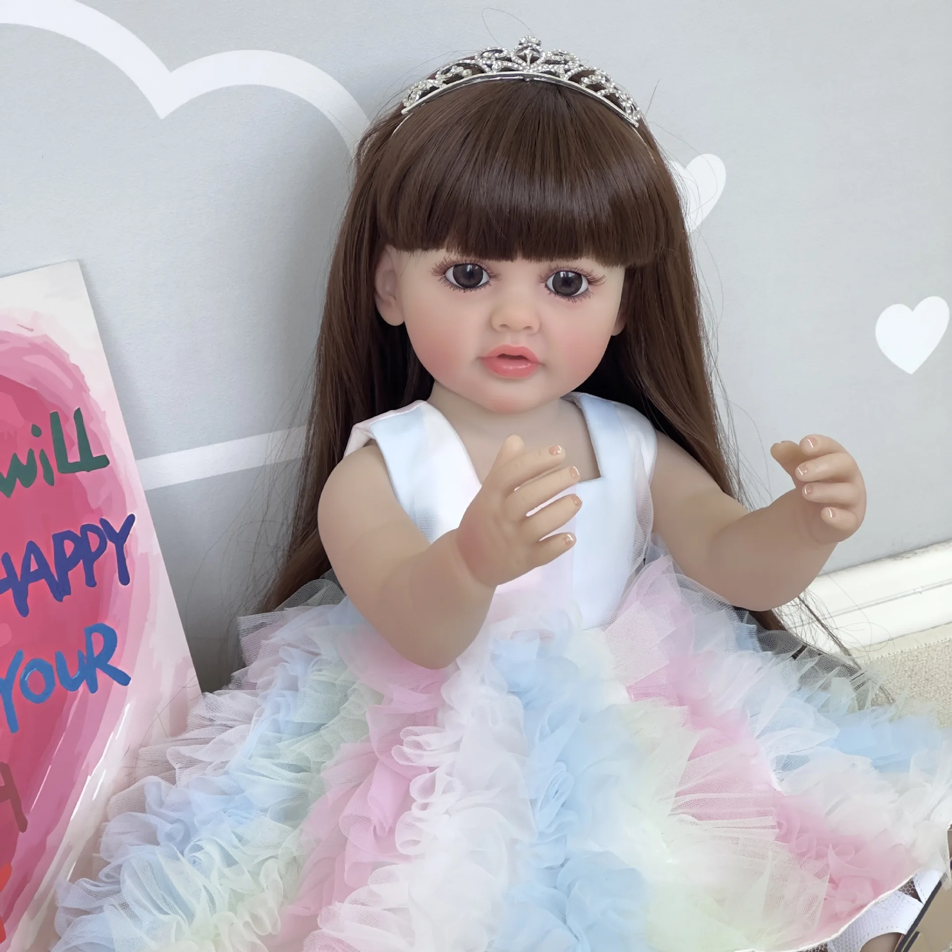 55cm Whole Body Silicone Vinyl Betty Bebe Reborn Girl With Long Hair Handmade Lifelike Realistic Reborn Doll Toy For Children