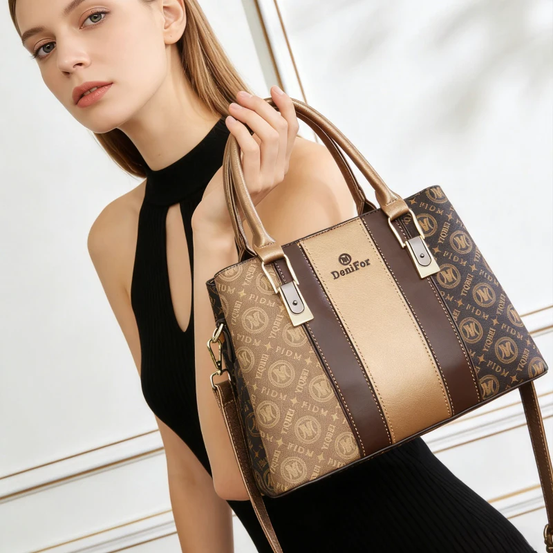 3-piece set of women's handbags with spliced design, light luxury printed shoulder bags for women, large-capacity women's bags view 4
