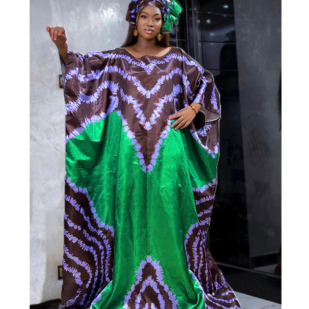 Abiti africani verdi per le donne abbigliamento tradizionale originale Riche Dashiki Robe Noble Lady abiti da sera stampati con sciarpa