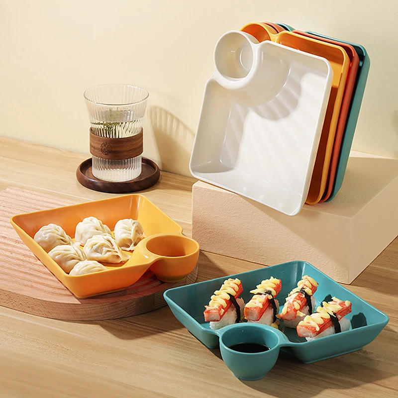 1 Pc Japanese Style Gyoza Plate With Vinegar Plate Household Creative Square Snack Plate Divided Tray Tableware