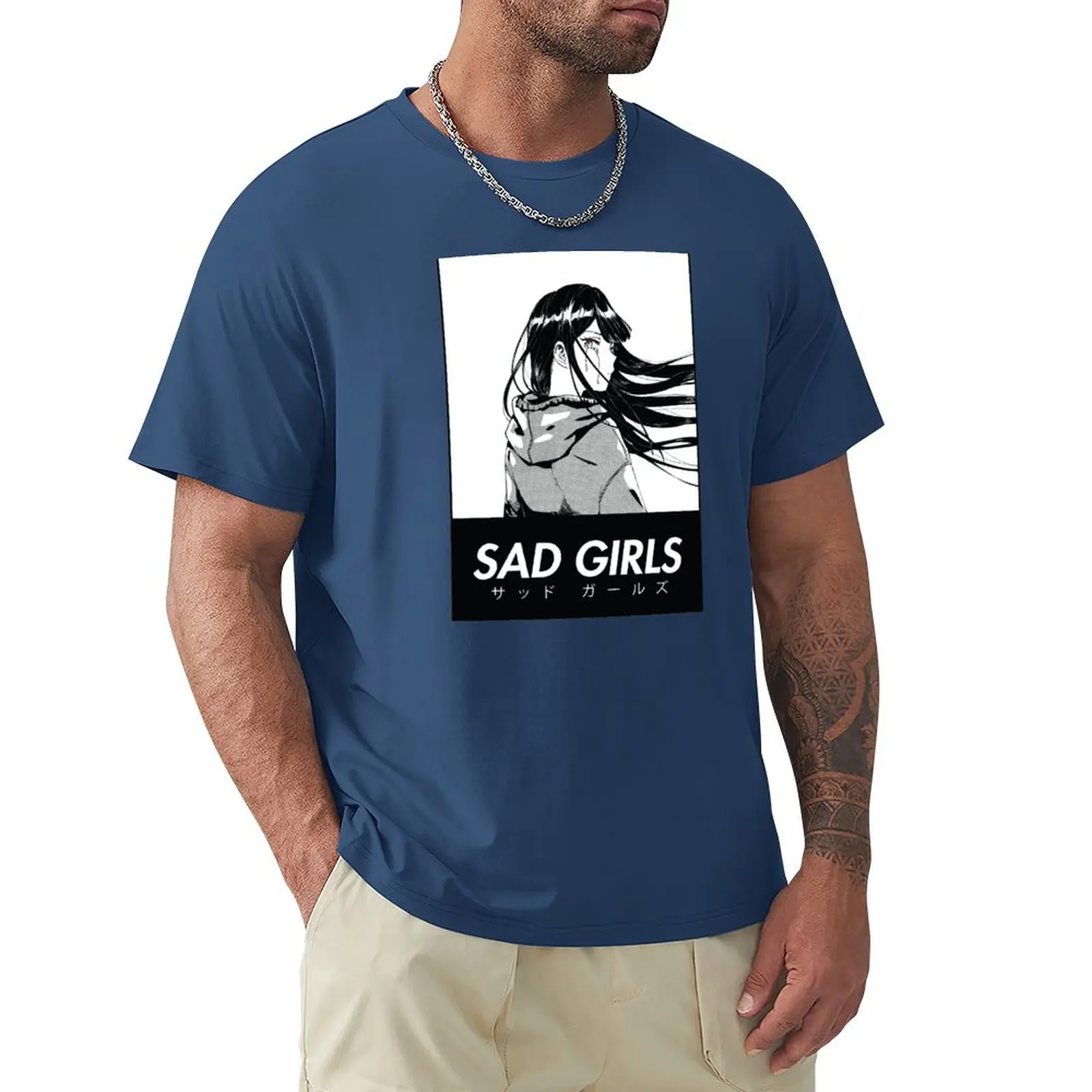 

Sad Anime Girl Crying Eyes Shojo Manga Print T-Shirt customs anime hippie clothes clothes for men