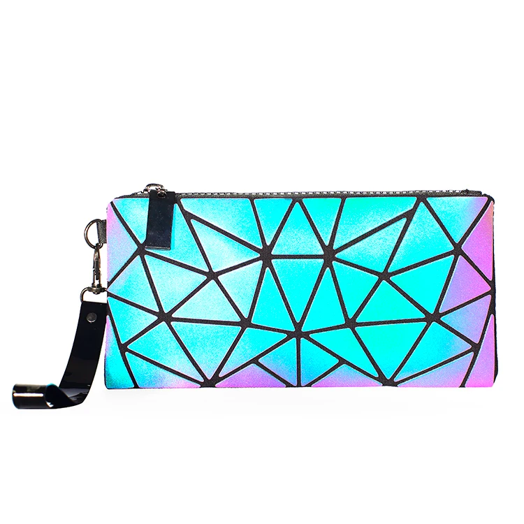 Seasonblack Fashion Women's Reflective Cosmetic Bag Geometric Cosmetic Bag Pu Casual Handbags