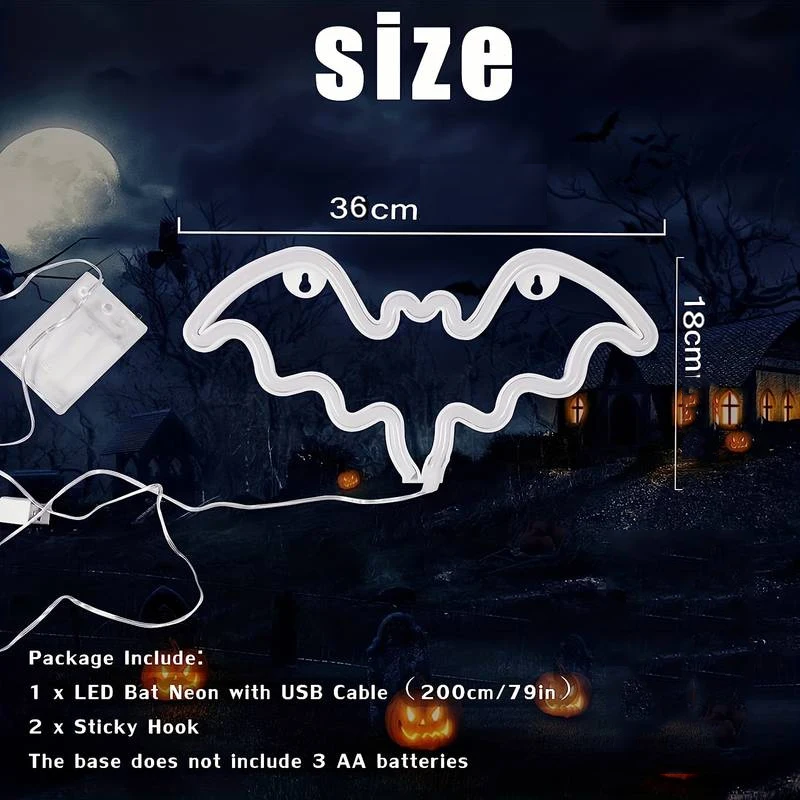 Halloween Decoration Lamp LED Moon Bat Neon Lamp Festival Neon Light For Bedroom Party Wall Home Hanging Decor Adult Kid Gift