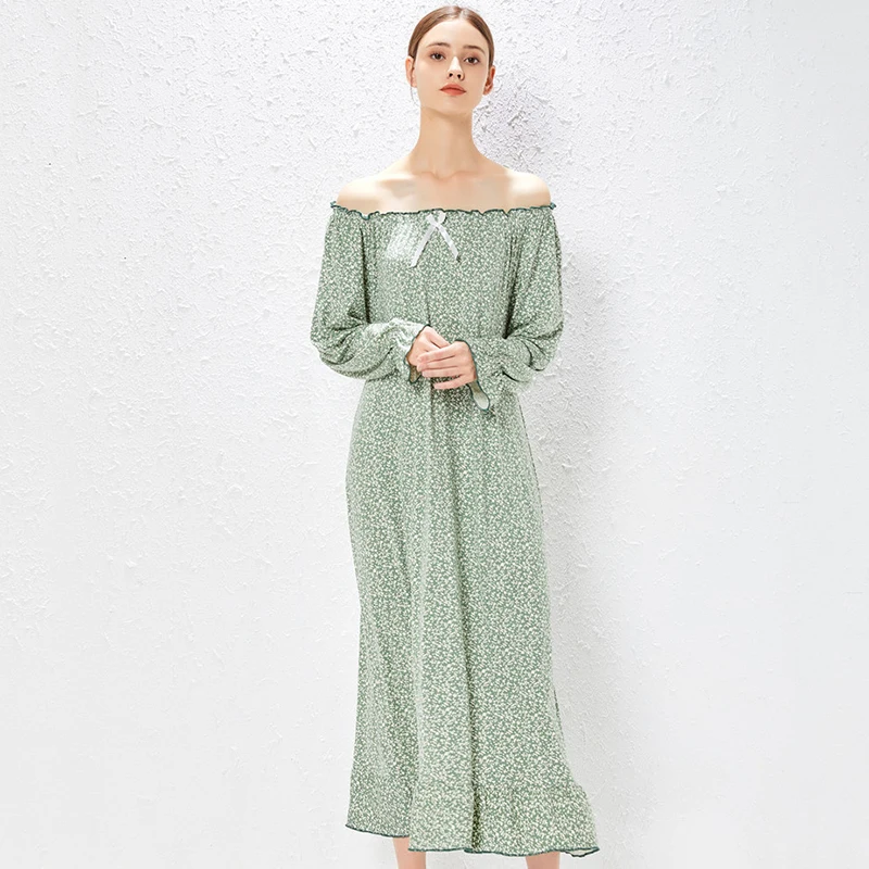 New Modal Nightdress Women Long Sleeve Floral Soft Nightgowns Sleepdress Skin-friendly Comfy Nightwear Spring Sleepwear Pajamas