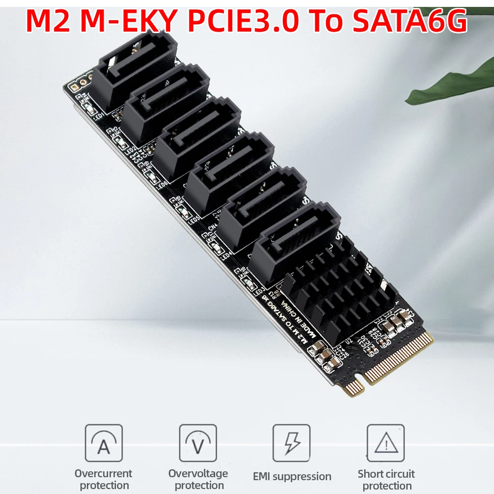 

M2 M-EKY PCIE3.0 To SATA6G Docking Expansion Card Overvoltage Protection Expansion Card Adapter Card for Hard Disk Support SATA