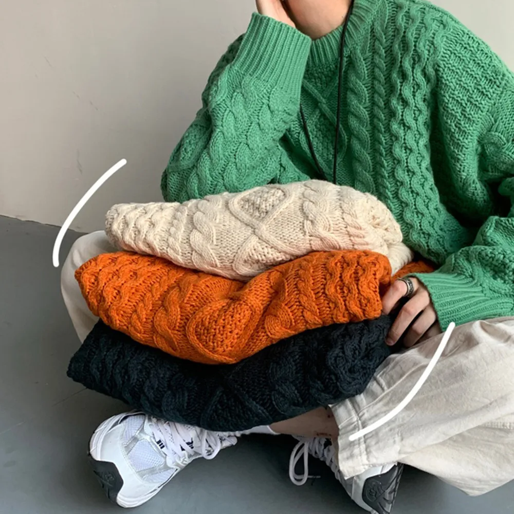 

2023 Autumn Men's Twist Braid Sweater Fashion Pullovers Winter Thick Knit Sweaters Streetwear Solid Warm O Neck Jumper Pullover