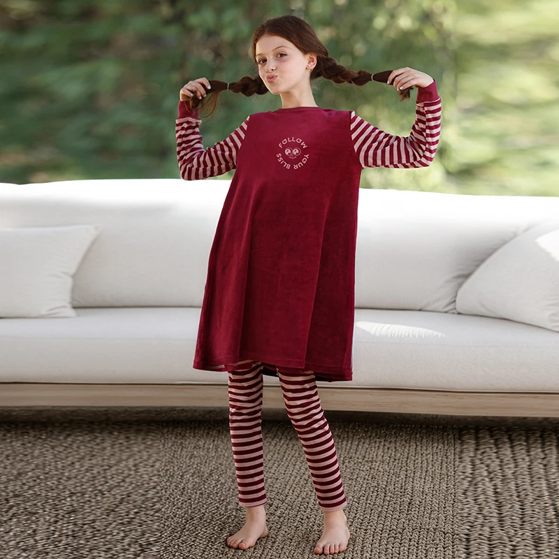 BARCALI Autumn Children's Matching Pajamas Set Baby Footie & Toddler Boys/Girls Dress & Pants Siblings Sleepwear for Kids