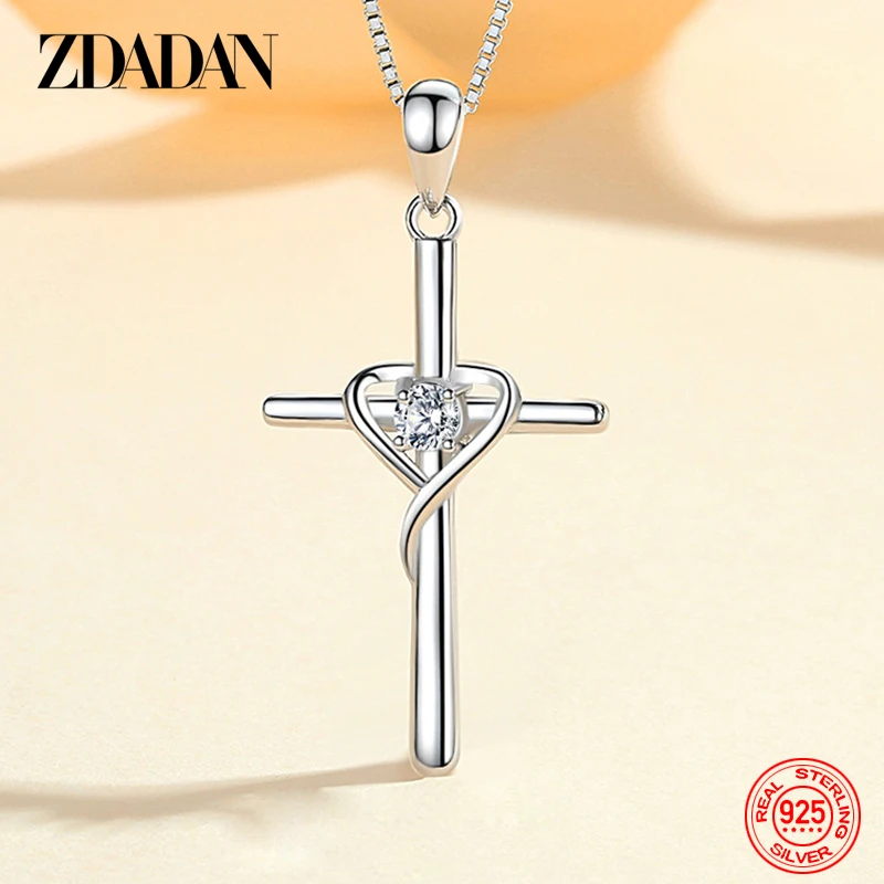 ZDADAN 925 Sterling Silver Cross Blue Zircon Pendant No Chain Necklace For Women Wedding Jewelry