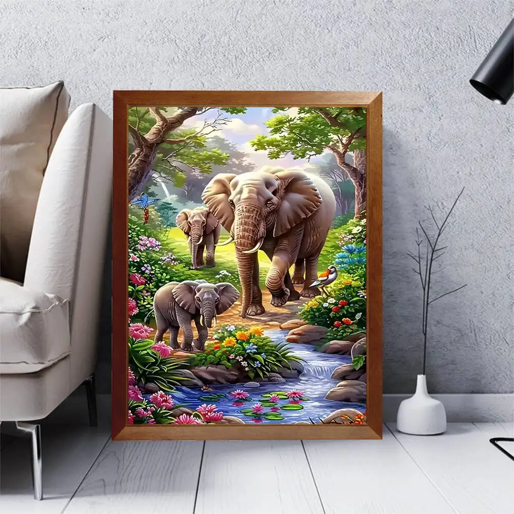 

Frameless, Diamond Mosaic Elephant Animal Flower Landscape Full Round Square 5D DIY Diamond Painting Kits Room Home Decoration